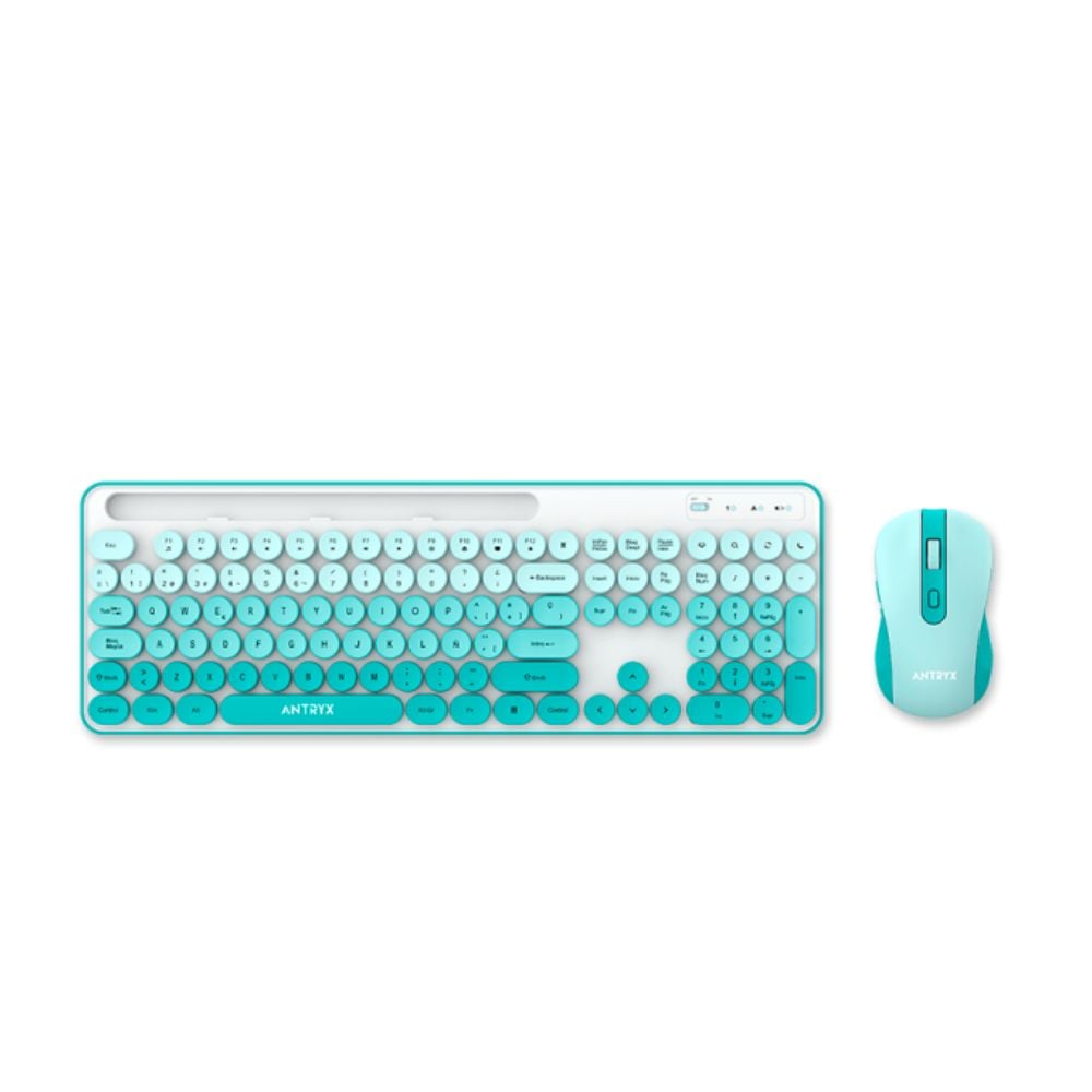 TECLADO Y MOUSE ANTRYX WS-970 INALÁMBRICO VERDE AGUA - 2