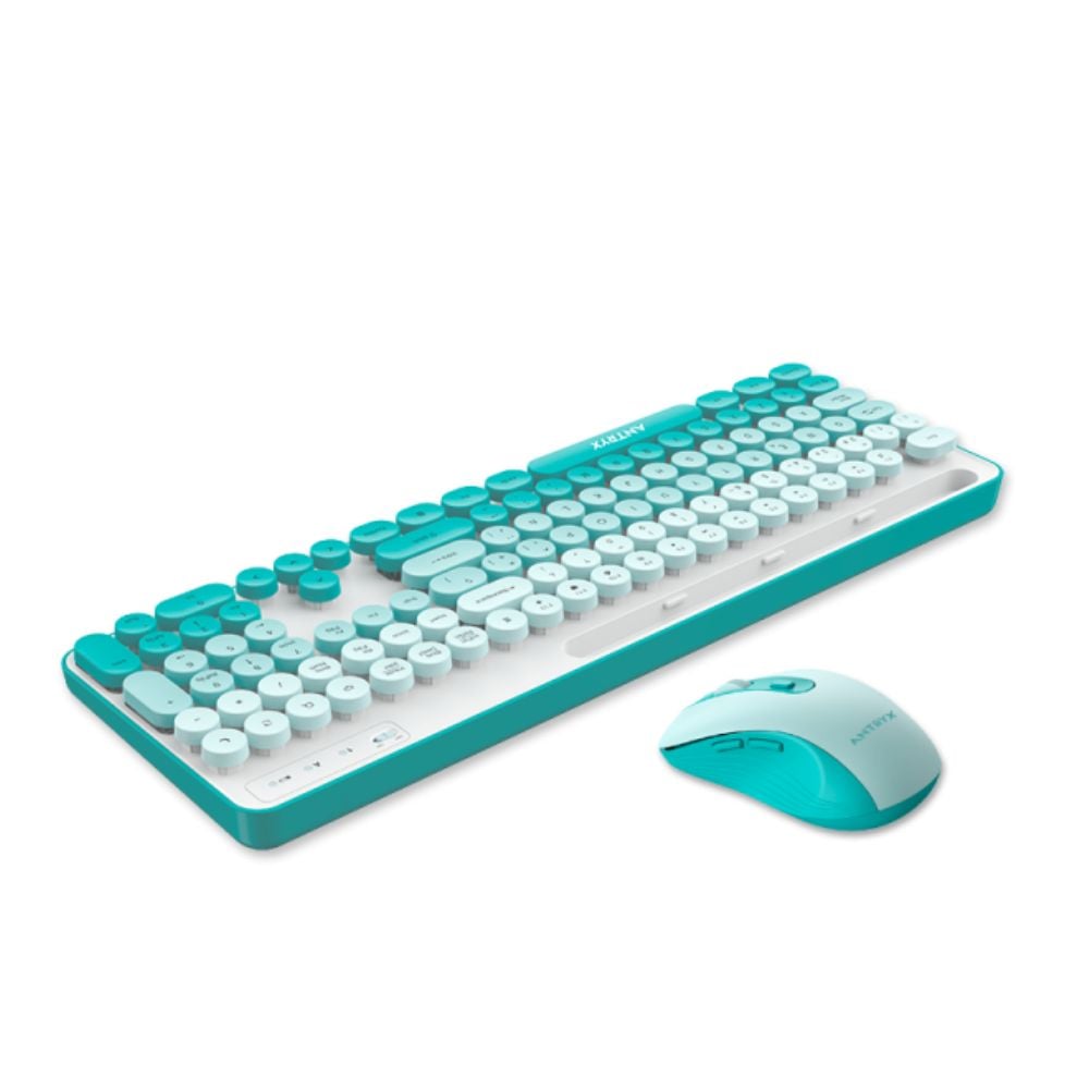 TECLADO Y MOUSE ANTRYX WS-970 INALÁMBRICO VERDE AGUA - 3