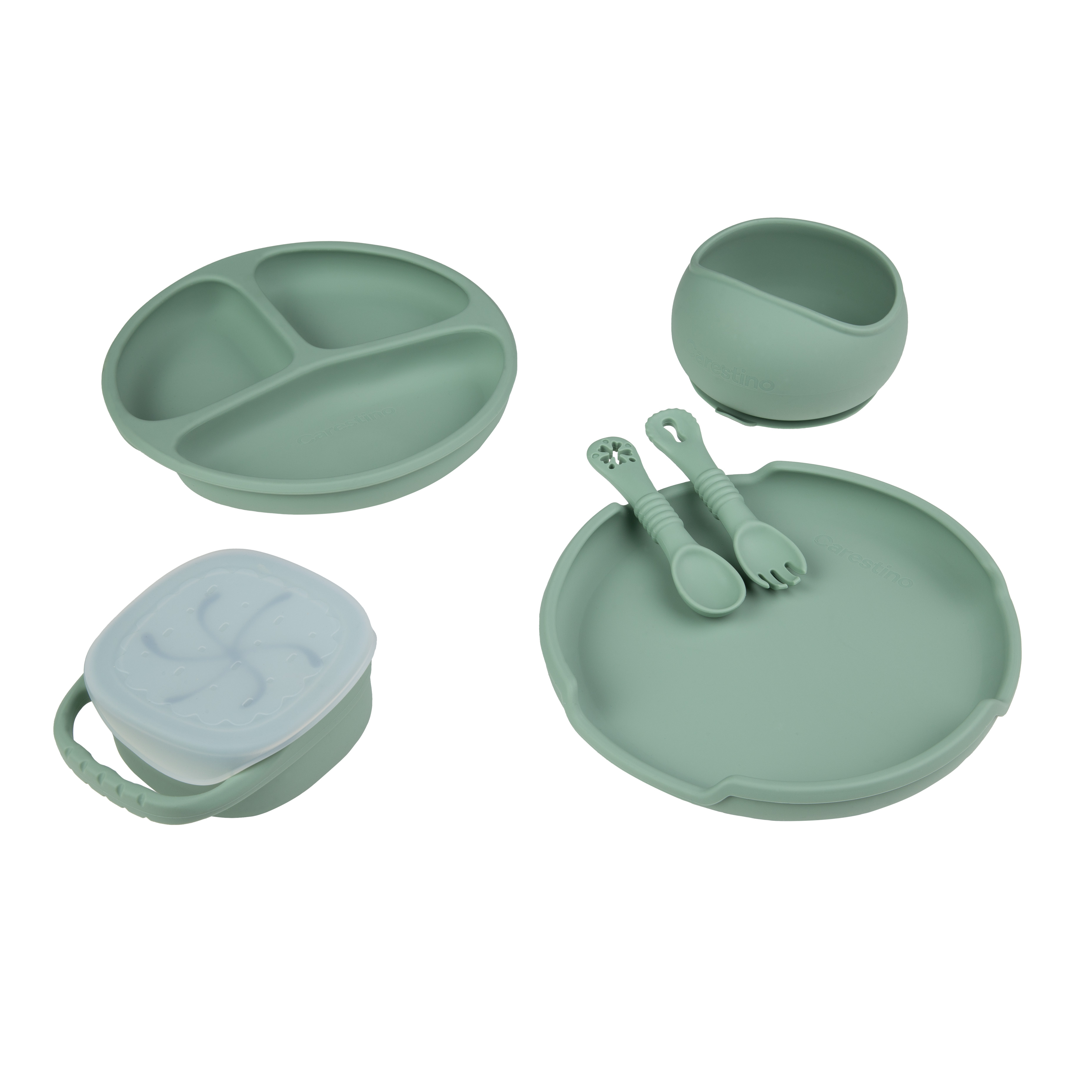 SET DE ALIMENTACIÓN DE SILICONA CARESTINO FOODIE VERDE SECO - 1