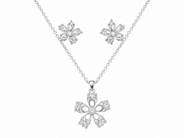 SET (COLLAR Y ARETES) FLORES MUJER PLATEADO - 1