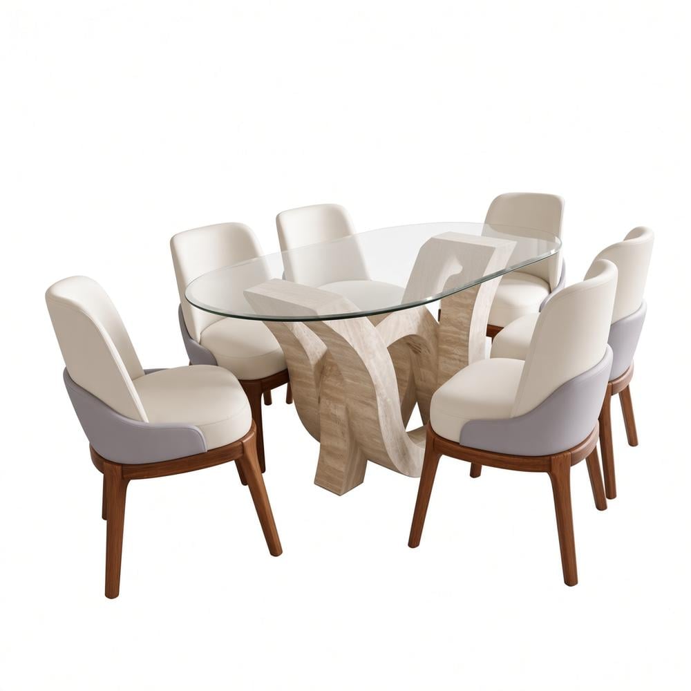 JUEGO DE COMEDOR CARRARA ESCULTURAL 6 SILLAS TIPO BUTACA CON TABLERO DE VIDRIO TU MESITA - 2
