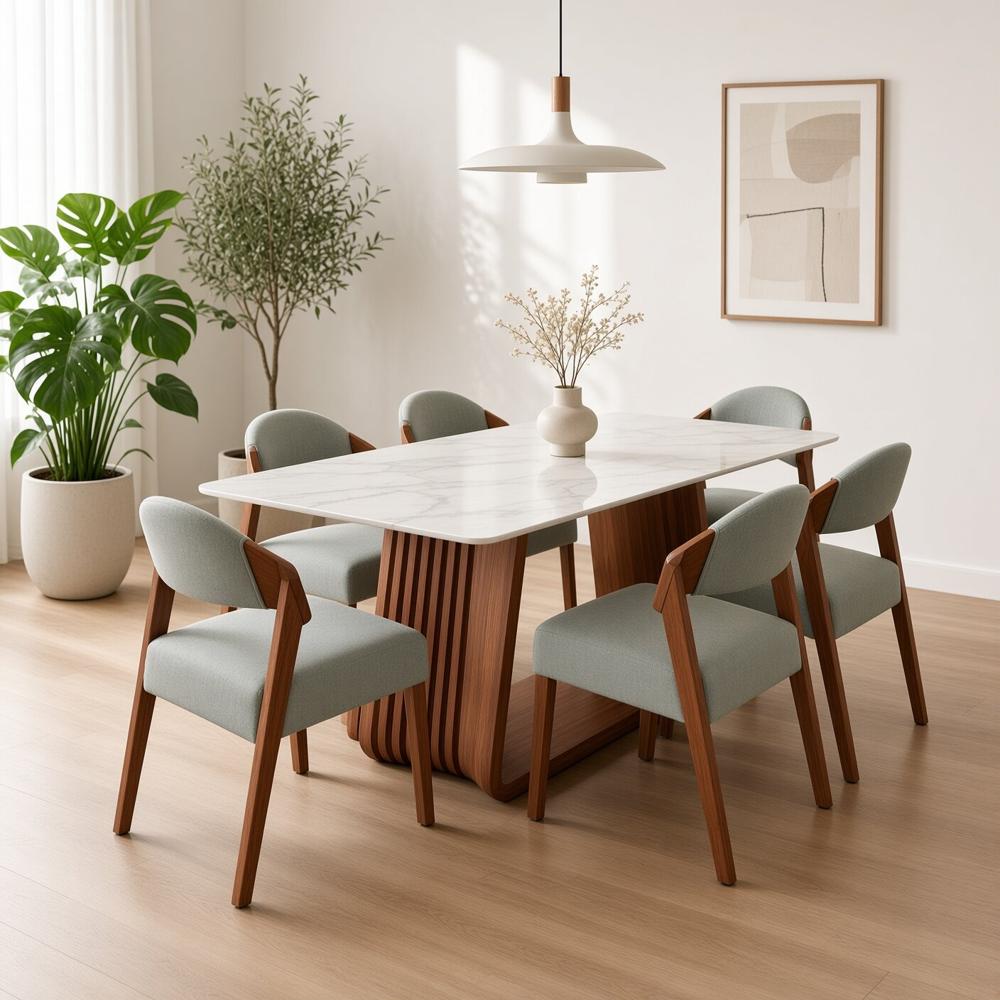 JUEGO DE COMEDOR VALENTINA MODERNO 6 SILLAS CON PIEDRA SINTERIZADA TU MESITA - 1