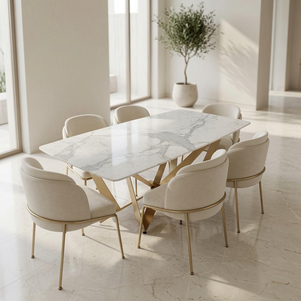 JUEGO DE COMEDOR CELESTE 6 SILLAS CON PIEDRA SINTERIZADA TU MESITA - 1
