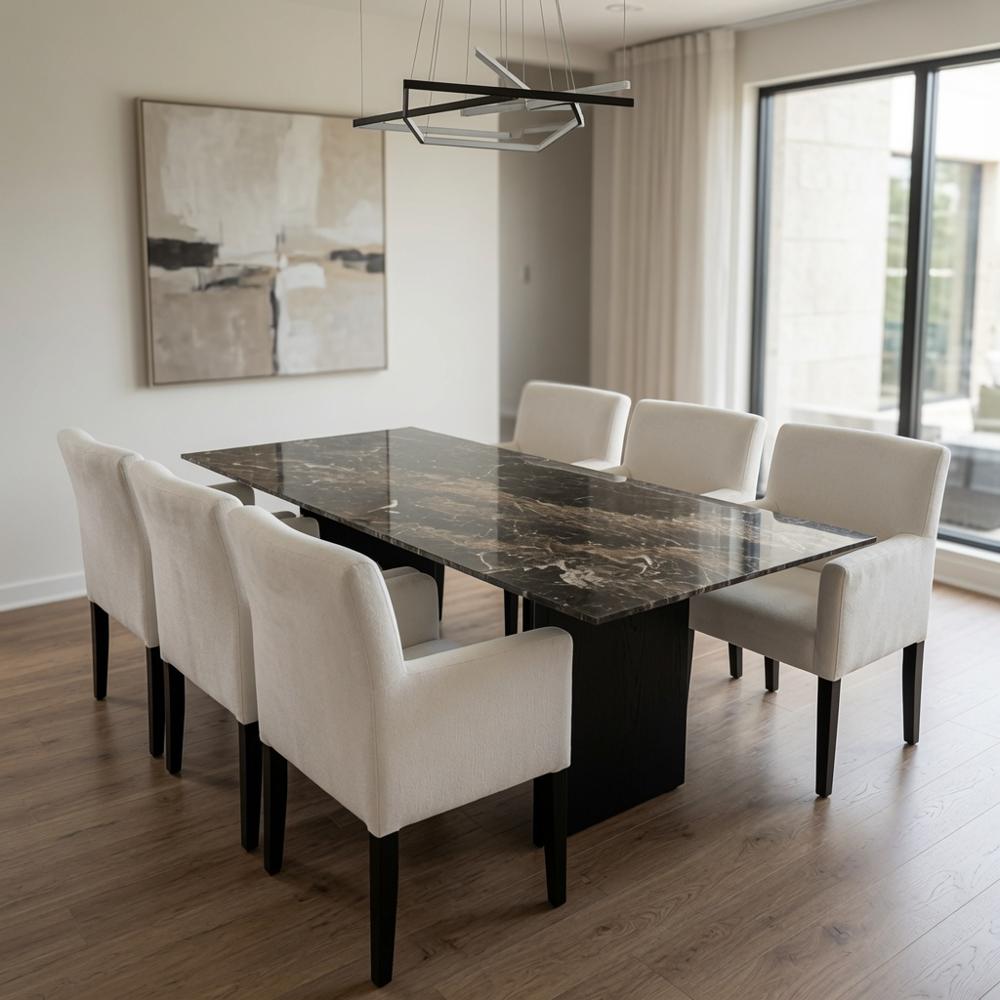 JUEGO DE COMEDOR MILANO 6 SILLAS DE MADERA TU MESITA CON PIEDRA SINTERIZADA - 1