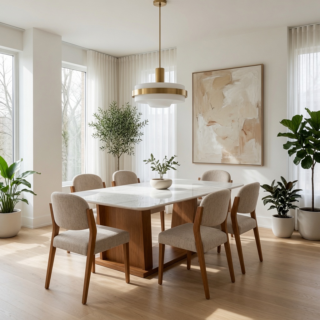JUEGO DE COMEDOR 6 SILLAS TU MESITA BIANCA AESTHETIC EN MADERA NATURAL CON PIEDRA SINTERIZADA - 1