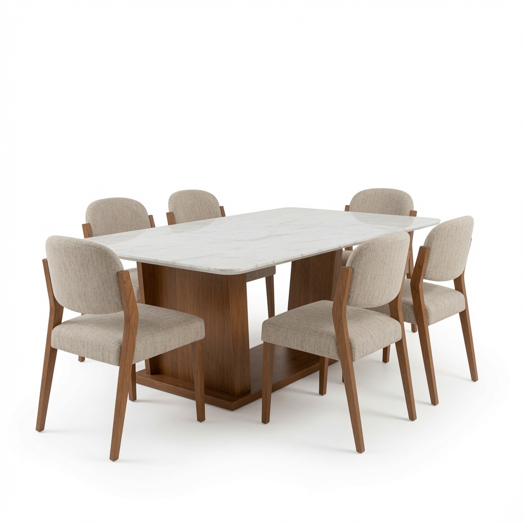 JUEGO DE COMEDOR 6 SILLAS TU MESITA BIANCA AESTHETIC EN MADERA NATURAL CON PIEDRA SINTERIZADA - 2