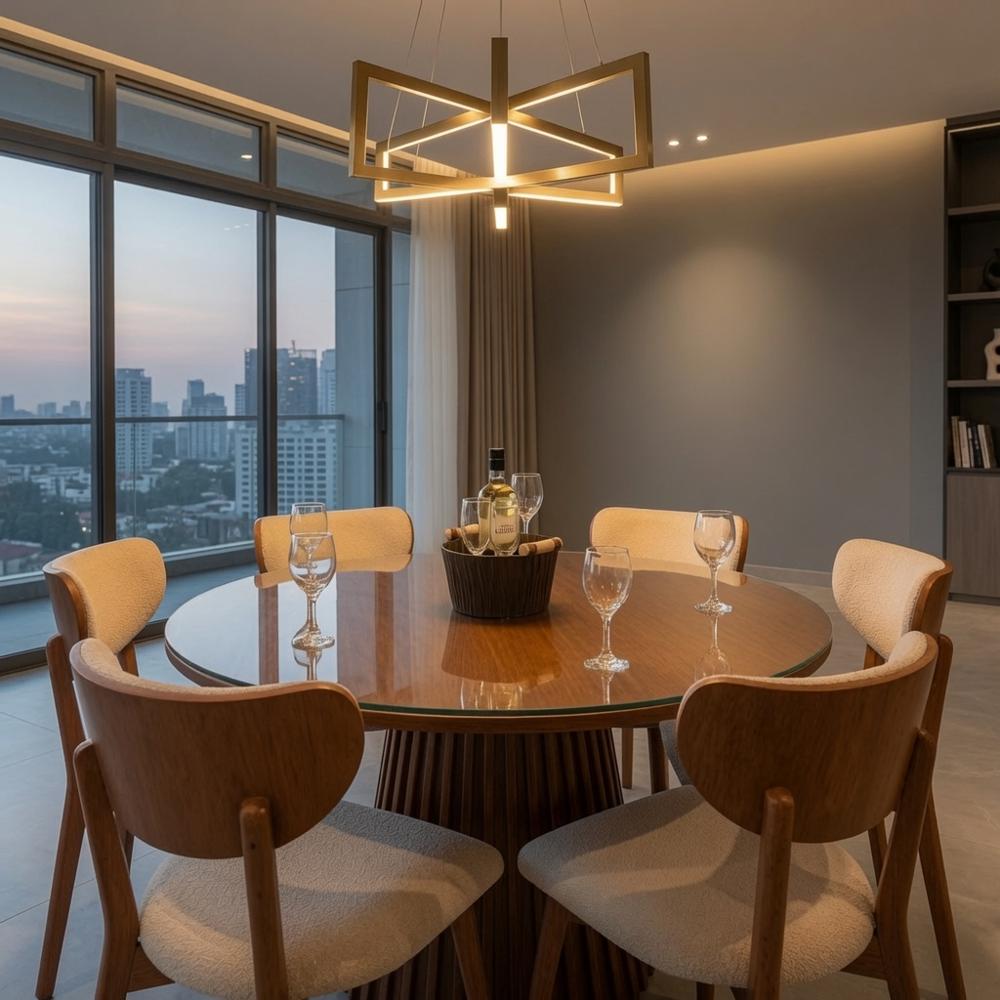 JUEGO DE COMEDOR TU MESITA LUCCA ELEGANTE EN MADERA CON VIDRIO PROTECTOR Y 6 SILLAS OREJÓN - 1