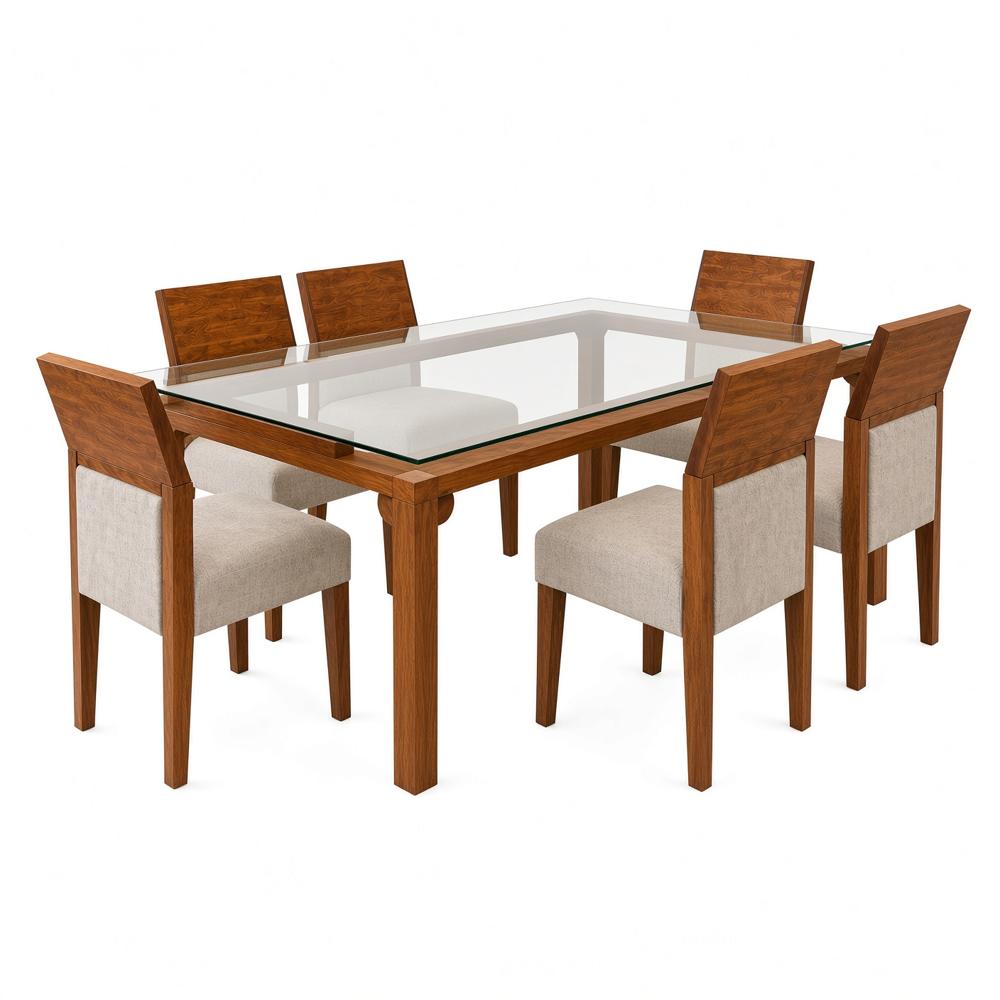 JUEGO DE COMEDOR ÁMBAR CLÁSICO 6 SILLAS EN MADERA CON TABLERO DE VIDRIO TU MESITA - 2