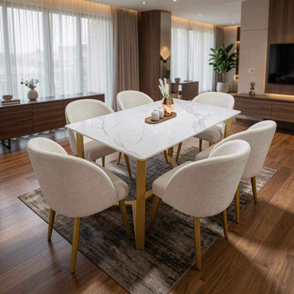 JUEGO DE COMEDOR ÁUREA 6 SILLAS CON ESTRUCTURA DORADA TU MESITA - 1
