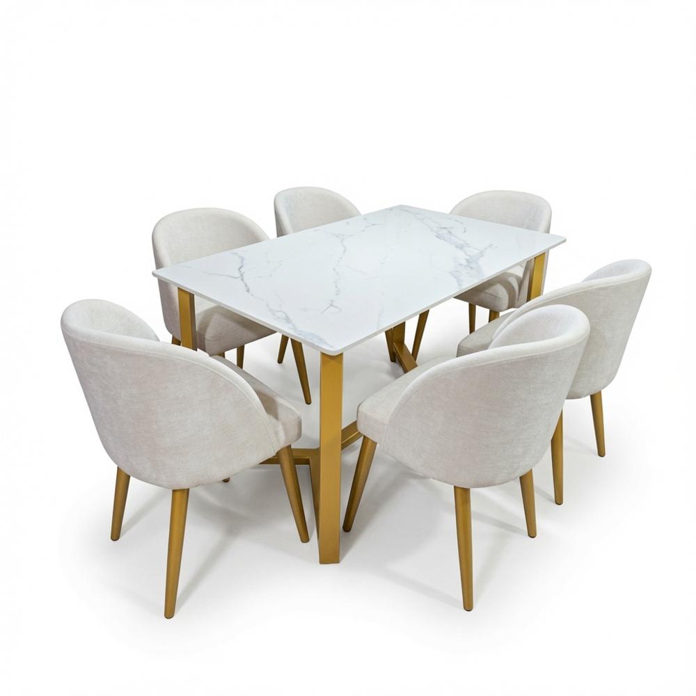 JUEGO DE COMEDOR ÁUREA 6 SILLAS CON ESTRUCTURA DORADA TU MESITA - 2