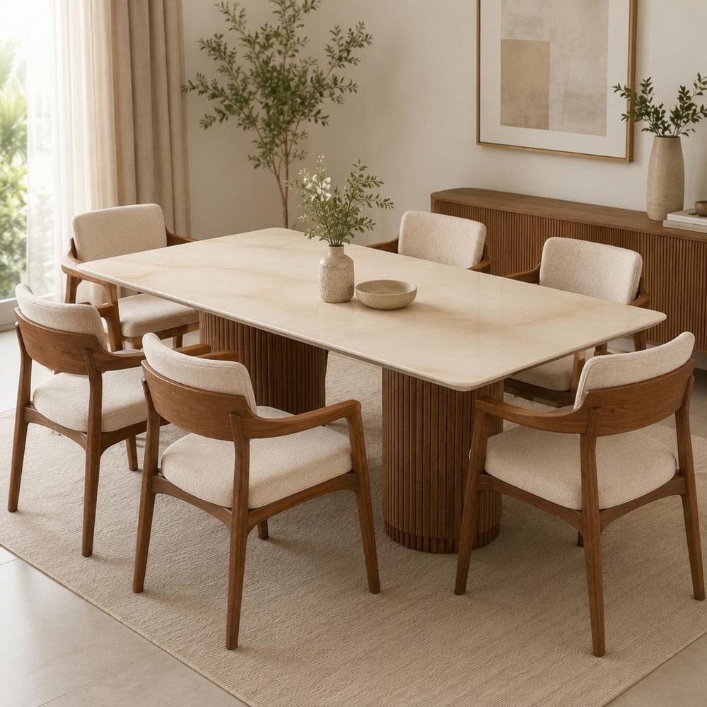 JUEGO DE COMEDOR 6 BUTACAS TU MESITA BRUNA MODERNA EN MADERA CON PIEDRA SINTERIZADA - 1