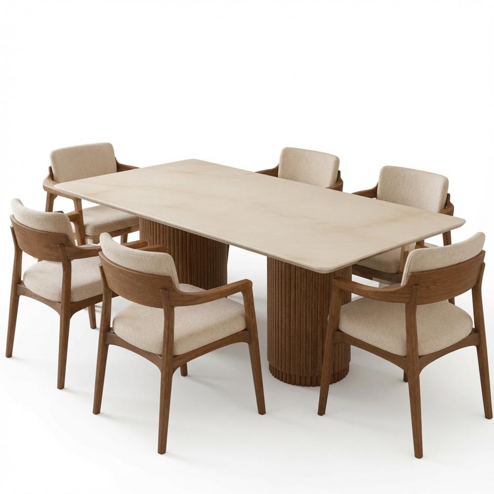 JUEGO DE COMEDOR 6 BUTACAS TU MESITA BRUNA MODERNA EN MADERA CON PIEDRA SINTERIZADA - 2