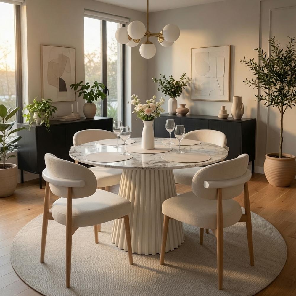 JUEGO DE COMEDOR 4 SILLAS TU MESITA NARA NÓRDICA CON PIEDRA SINTERIZADA COLOR HUESO - 1