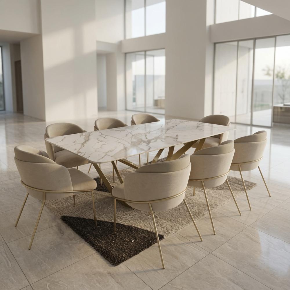 JUEGO DE COMEDOR MÓNACO 8 SILLAS CON PIEDRA SINTERIZADA COLOR CHAMPAGNE TU MESITA - 1