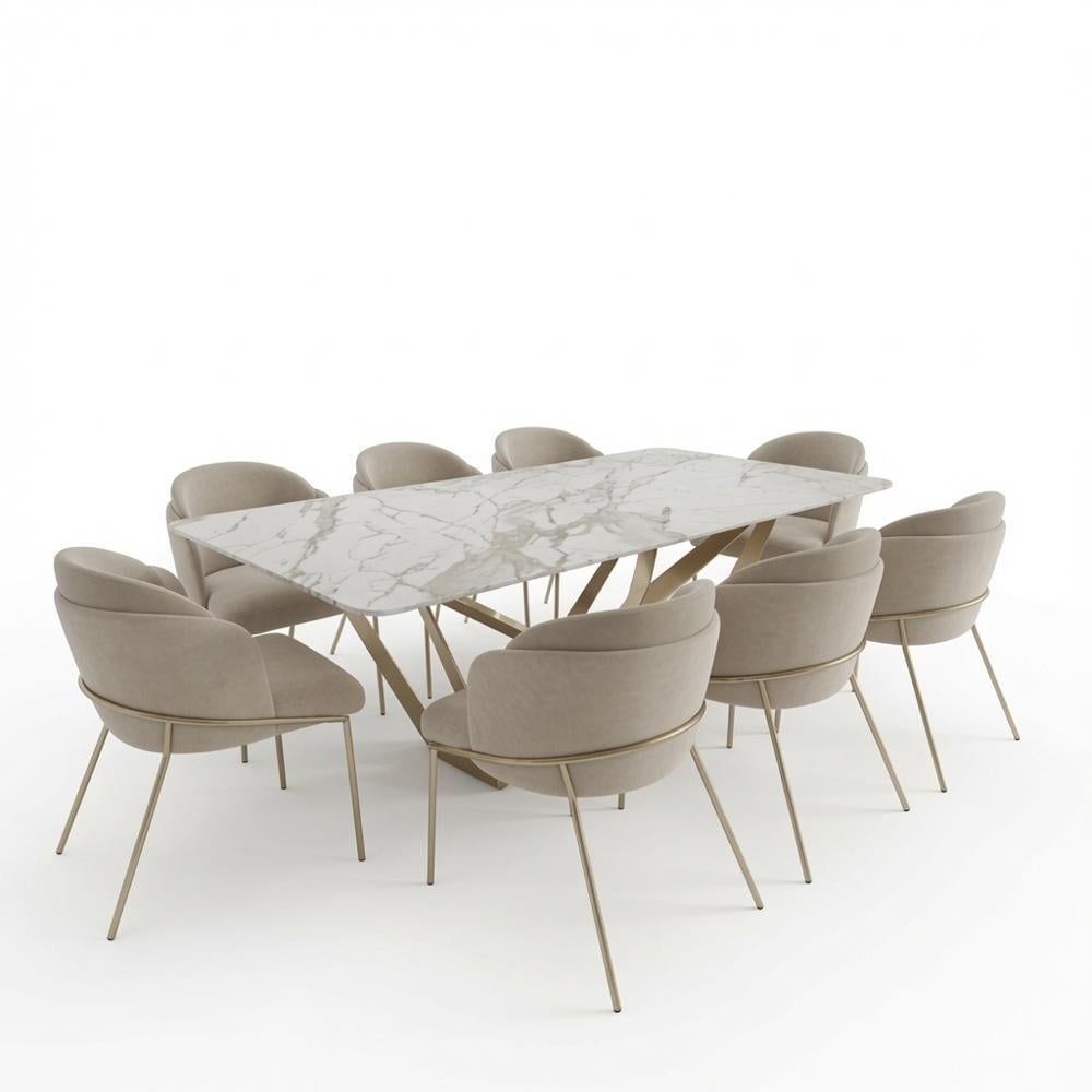 JUEGO DE COMEDOR MÓNACO 8 SILLAS CON PIEDRA SINTERIZADA COLOR CHAMPAGNE TU MESITA - 2