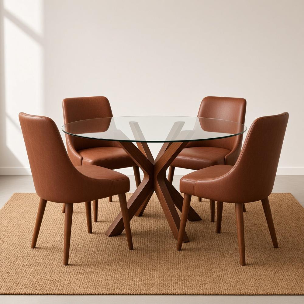 JUEGO DE COMEDOR BELLAGIO CIRCULAR 4 SILLAS CON TABLERO DE VIDRIO TU MESITA - 1