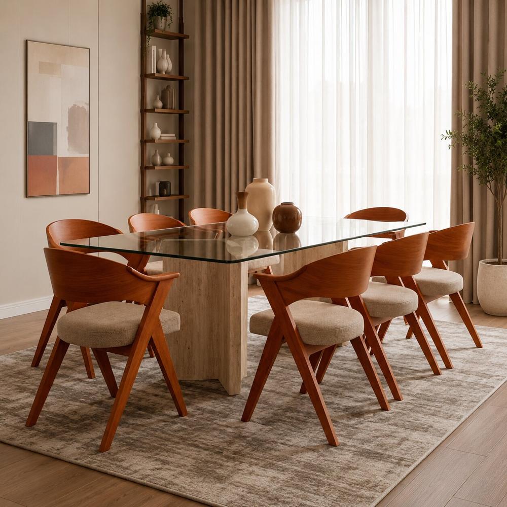 JUEGO DE COMEDOR MONTREAL NÓRDICO 8 SILLAS CON TABLERO DE VIDRIO TU MESITA - 1