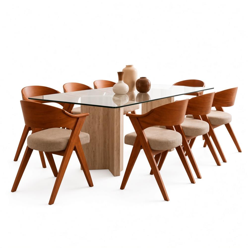 JUEGO DE COMEDOR MONTREAL NÓRDICO 8 SILLAS CON TABLERO DE VIDRIO TU MESITA - 2
