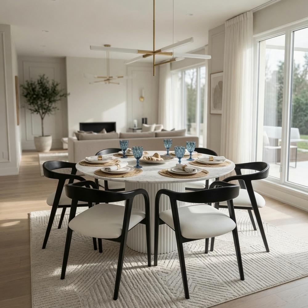 JUEGO DE COMEDOR ALMA BLANCO 4 SILLAS DUBAI BASE MDF RANURADA Y PIEDRA SINTERIZADA TU MESITA - 1