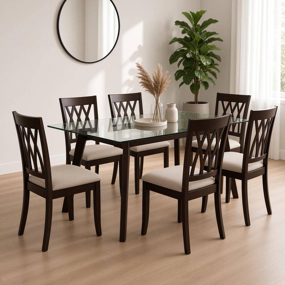 JUEGO DE COMEDOR ALESSIA CLÁSICO 6 SILLAS CON TABLERO DE VIDRIO TU MESITA - 1