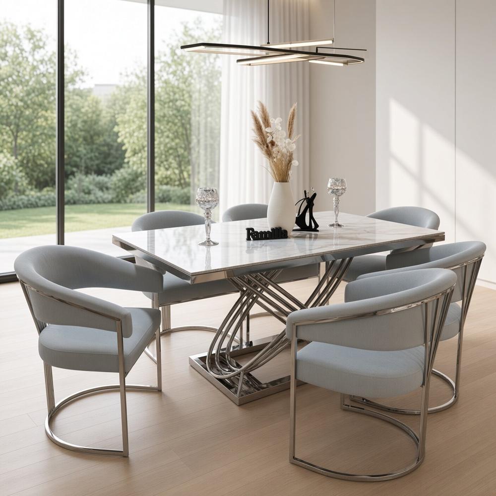 JUEGO DE COMEDOR MILANO MODERNO 6 SILLAS CON PIEDRA SINTERIZADA TU MESITA - 1
