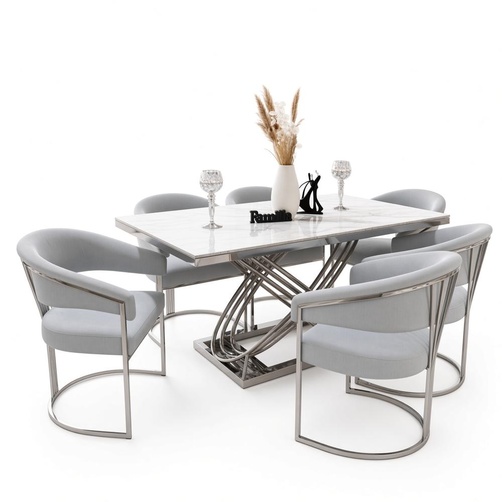 JUEGO DE COMEDOR MILANO MODERNO 6 SILLAS CON PIEDRA SINTERIZADA TU MESITA - 2