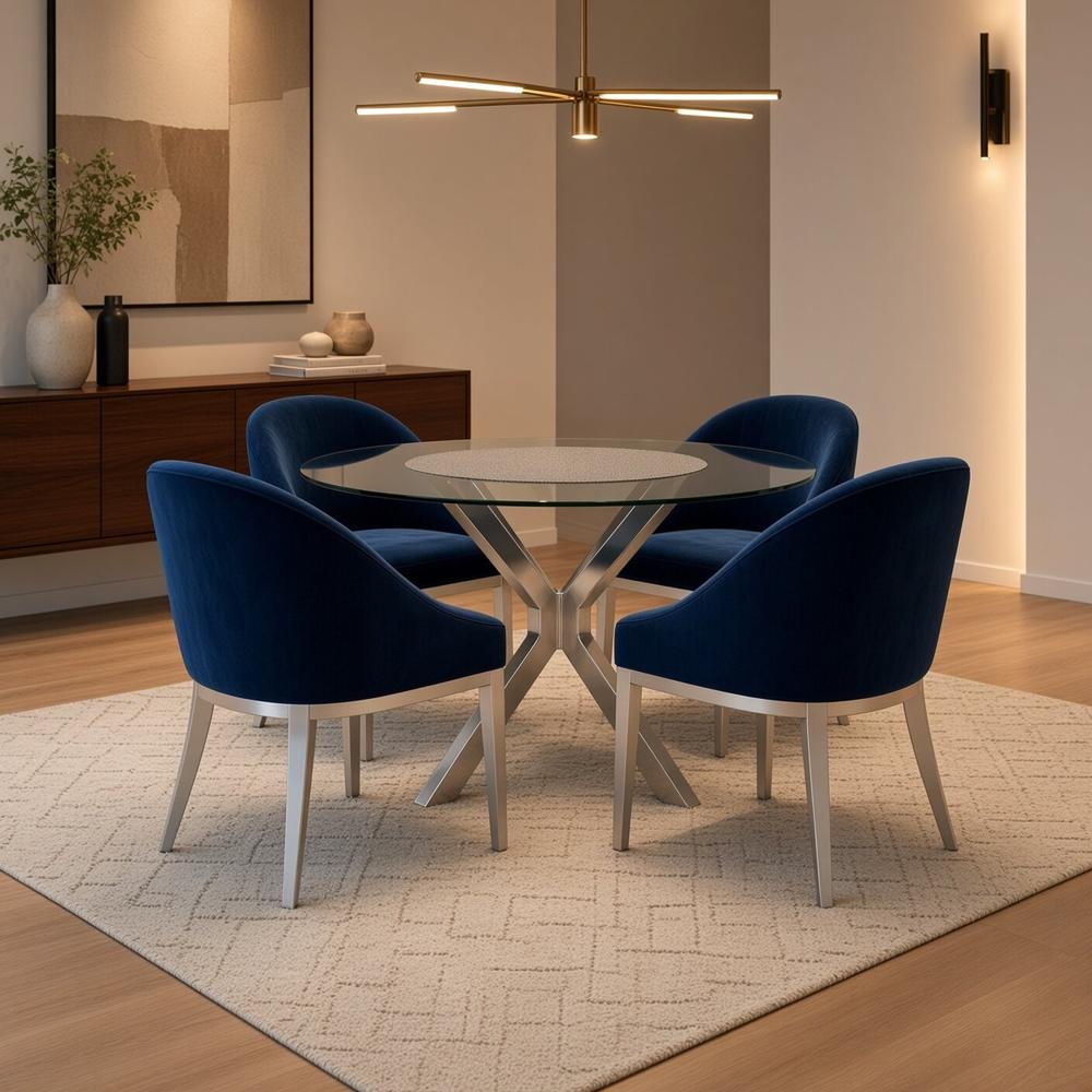 JUEGO DE COMEDOR CELESTE MODERNO 4 SILLAS CON BASE DE ACERO Y VIDRIO TU MESITA - 1