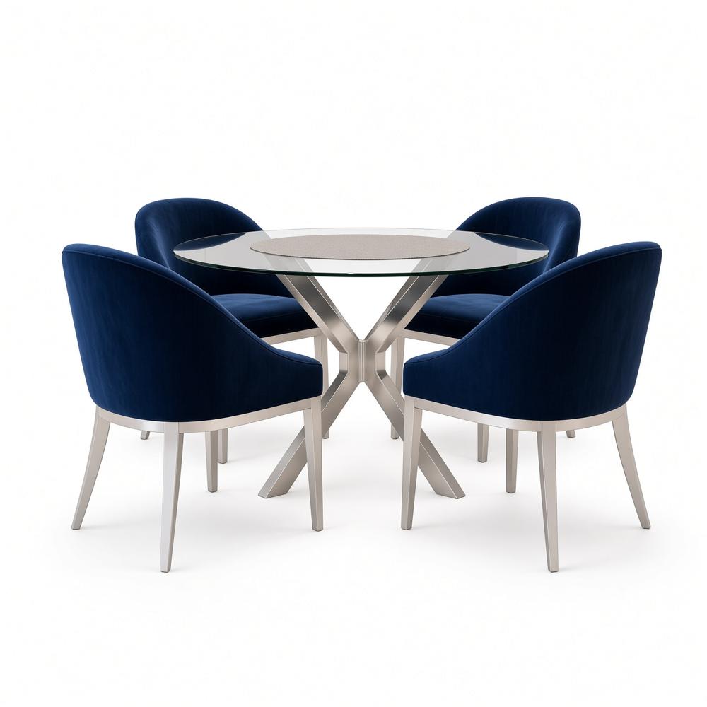 JUEGO DE COMEDOR CELESTE MODERNO 4 SILLAS CON BASE DE ACERO Y VIDRIO TU MESITA - 2