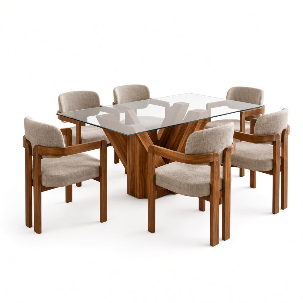 JUEGO DE COMEDOR TOSCANA CONTEMPORÁNEO 6 SILLAS TIPO BUTACA CON TABLERO DE VIDRIO TU MESITA - 2