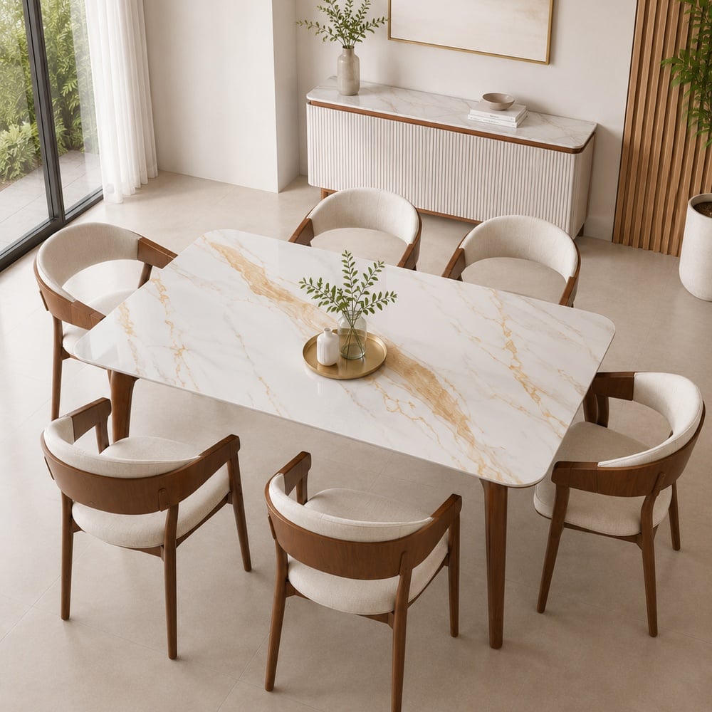 JUEGO DE COMEDOR 6 SILLAS TU MESITA ROMA CLÁSICA EN MADERA CON PIEDRA SINTERIZADA - 1
