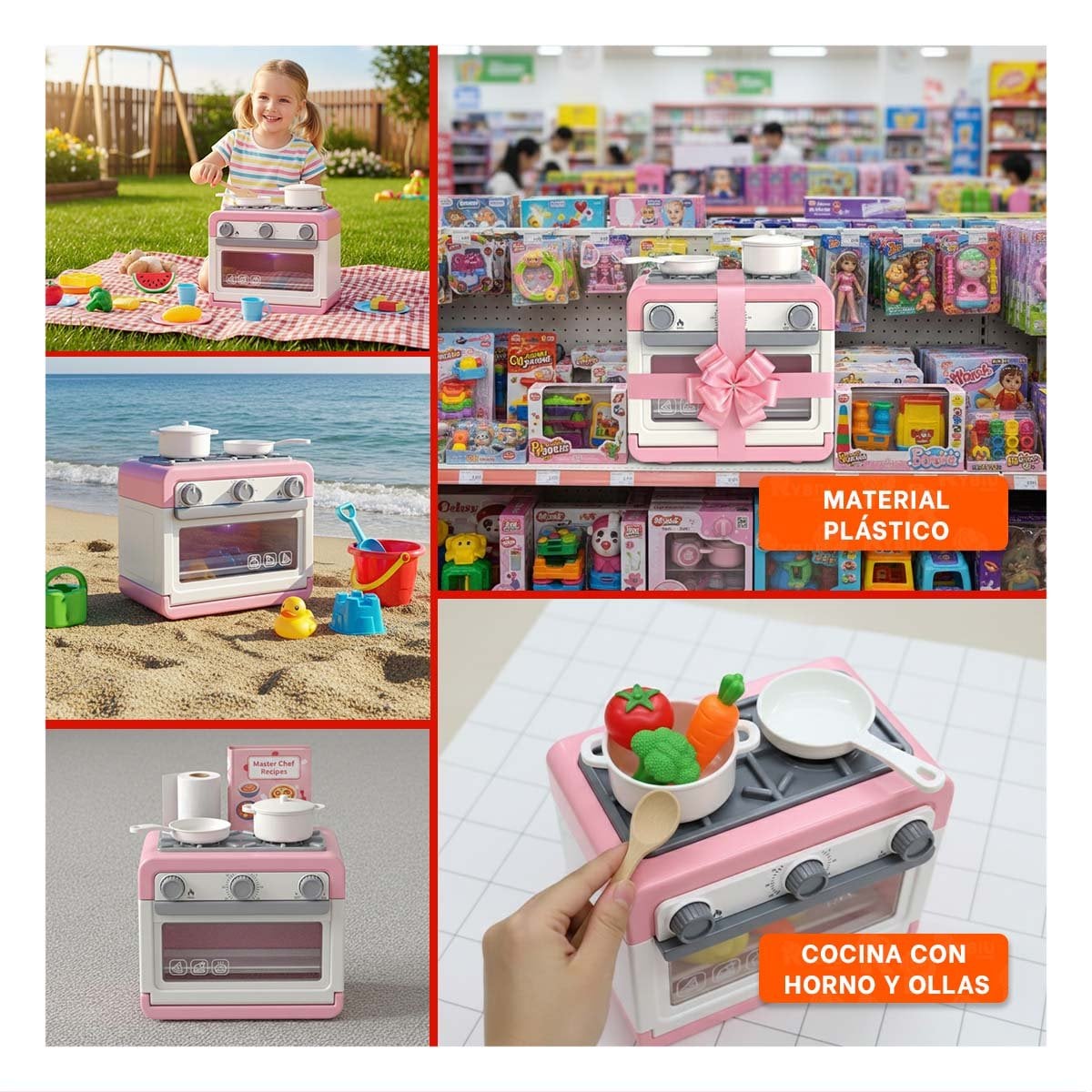 COMPOSICION DE COCINA CON HORNO Y OLLAS ROSADAS PARA ESPACIO DE CASA YREGALO STICKER - 3