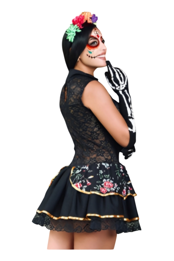 DISFRAZ DE CATRINA SEXY HALLOWEEN VESTIDO Y ACCESORIOS - 2