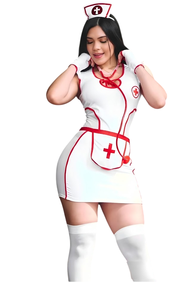 DISFRAZ DE ENFERMERA SEXY HALLOWEEN VESTIDO CON ESTETOSCOPIO Y MEDIAS - 1