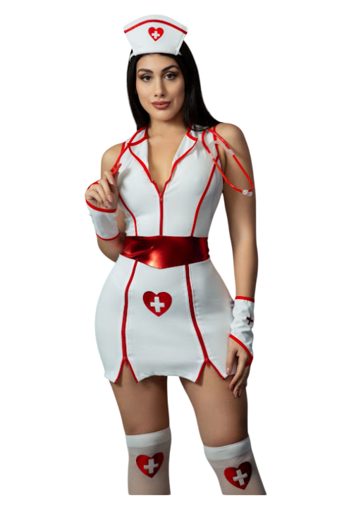 DISFRAZ DE ENFERMERA SEXY HALLOWEEN VESTIDO CON ESTETOSCOPIO Y MEDIAS - 1