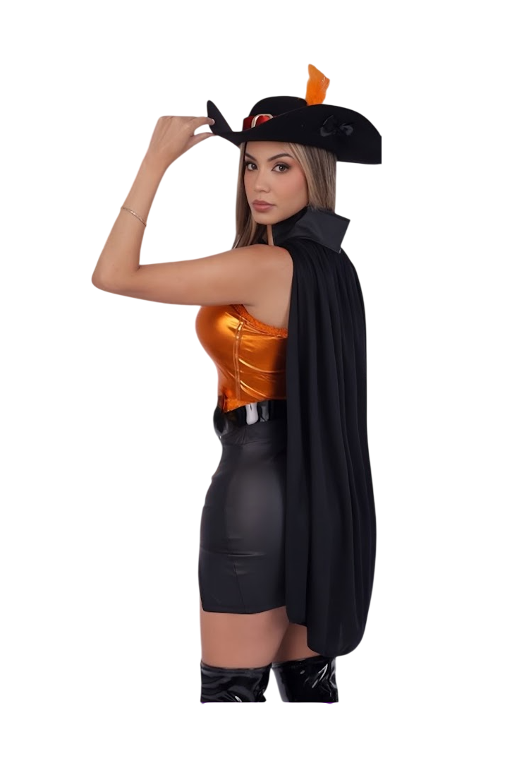 DISFRAZ GATO CON BOTAS SEXY HALLOWEEN CON CAPA SOMBRERO - 2