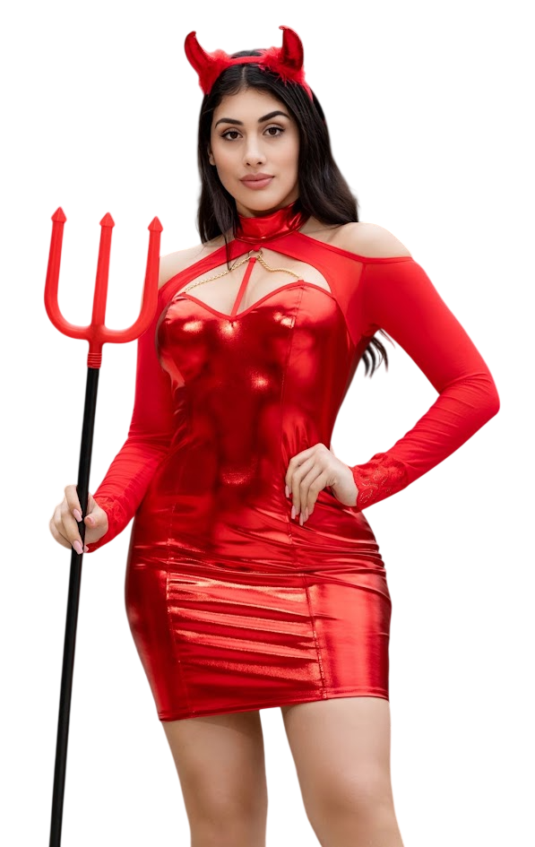 DISFRAZ DE DIABLITA SEXY HALLOWEEN VESTIDO Y ACCESORIO - 2
