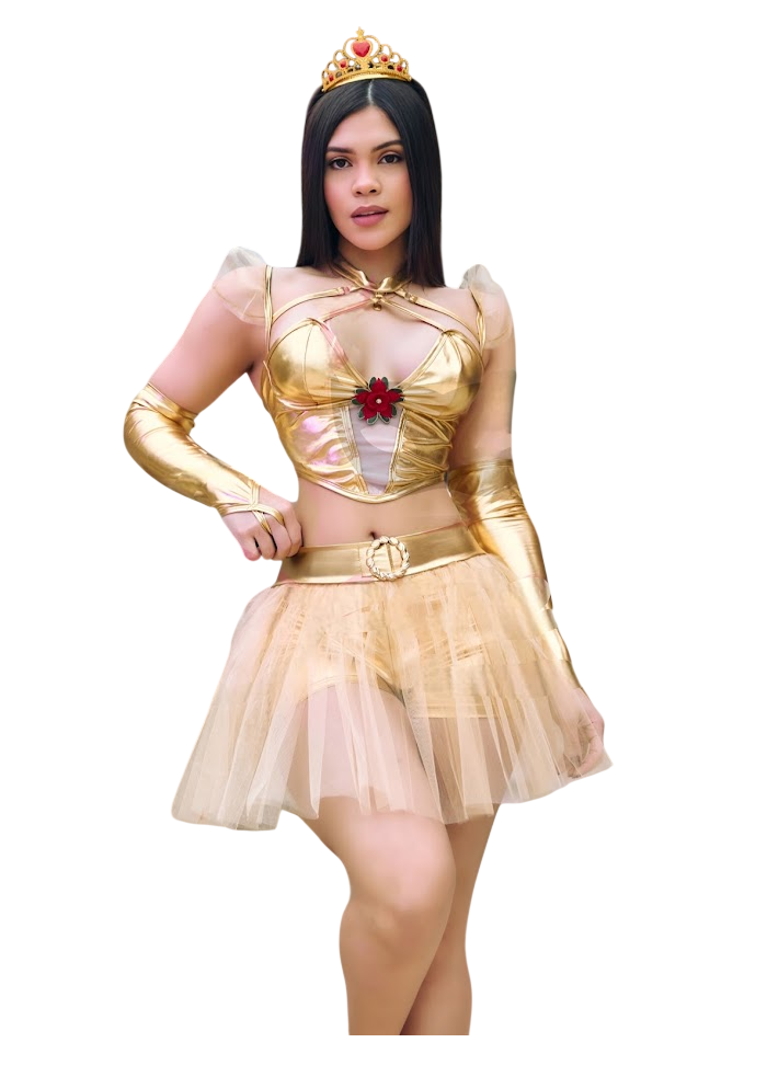 DISFRAZ DE PRINCESA BELLA SEXY HALLOWEEN TUTU DORADO - 1