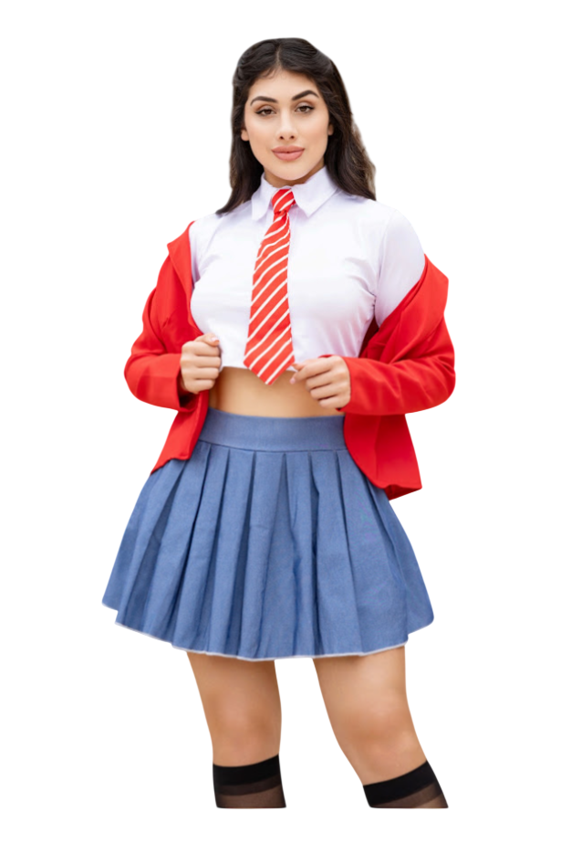 DISFRAZ HALLOWEEN COLEGIALA RBD BLUSA CORBATA CASACA FALDA PLISADA SET - 1