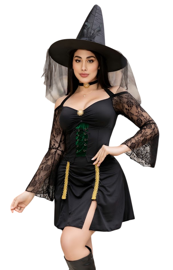 DISFRAZ DE BRUJA SEXY HALLOWEEN CON SOMBRERO DE BRUJITA - 1