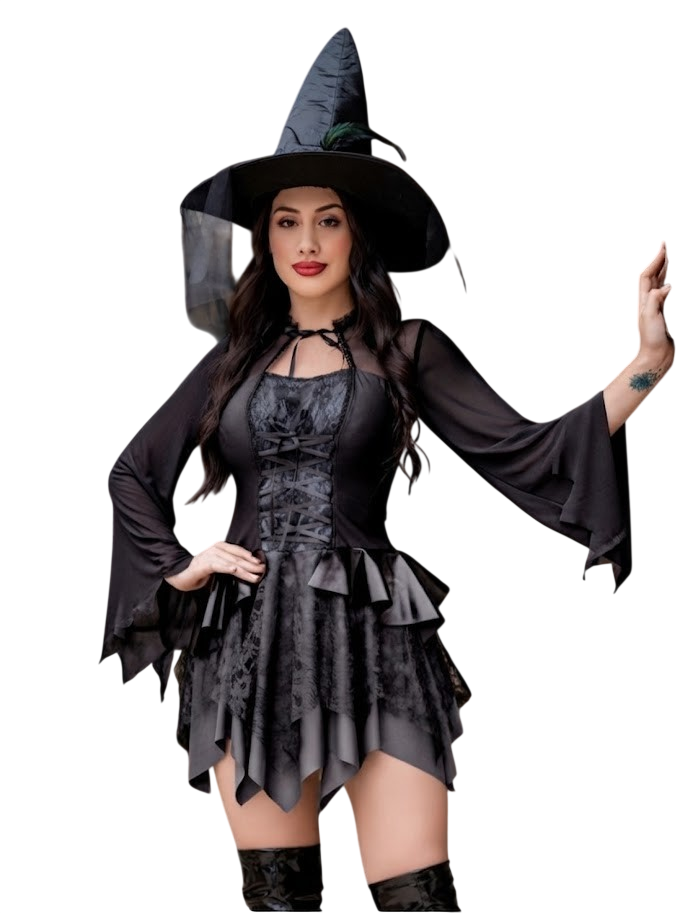 DISFRAZ BRUJA SEXY HALLOWEEN CON SOMBRERO DE BRUJITA - 1