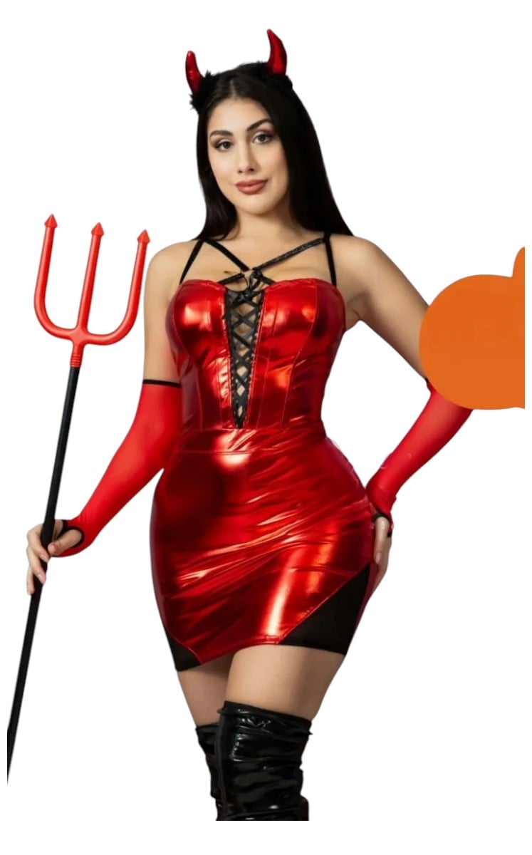 DISFRAZ DE DIABLITA SEXY HALLOWEEN VESTIDO Y ACCESORIO - 1