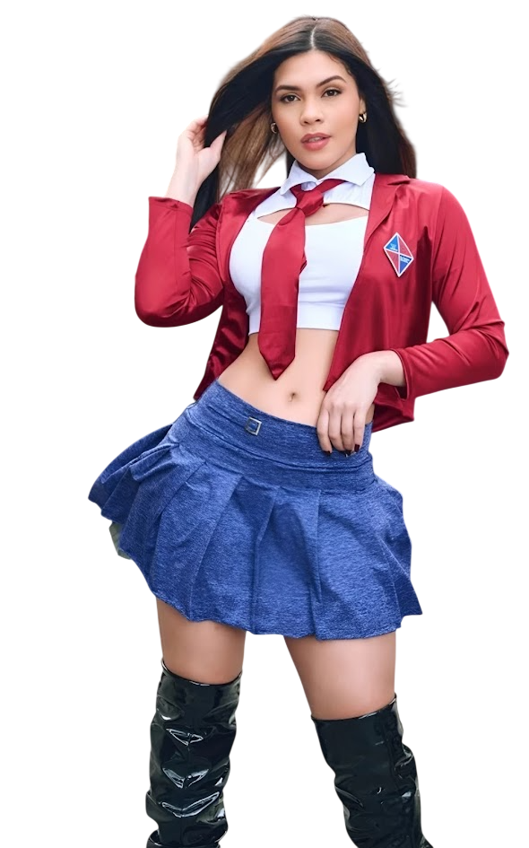 DISFRAZ HALLOWEEN SEXY COLEGIALA RBD CASACA TOP CORBATA FALDITA SET - 1