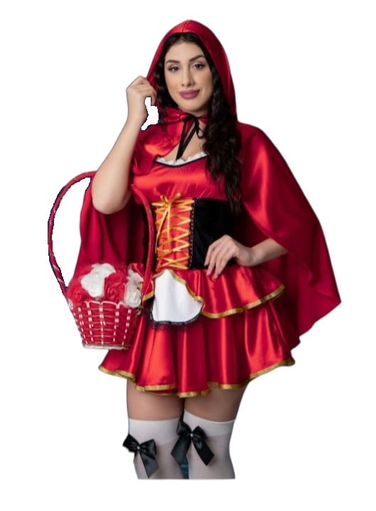 DISFRAZ CAPERUCITA ROJA SEXY HALLOWEEN VESTIDO CAPERUZA CON MEDIAS - 1