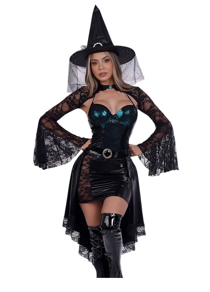 DISFRAZ DE BRUJA SEXY HALLOWEEN BRUJITA VESTIDO SOMBRERO - 1
