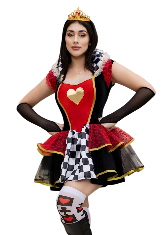 DISFRAZ REYNA DE CORAZONES SEXY HALLOWEEN VESTIDO MEDIAS CORONA - 1