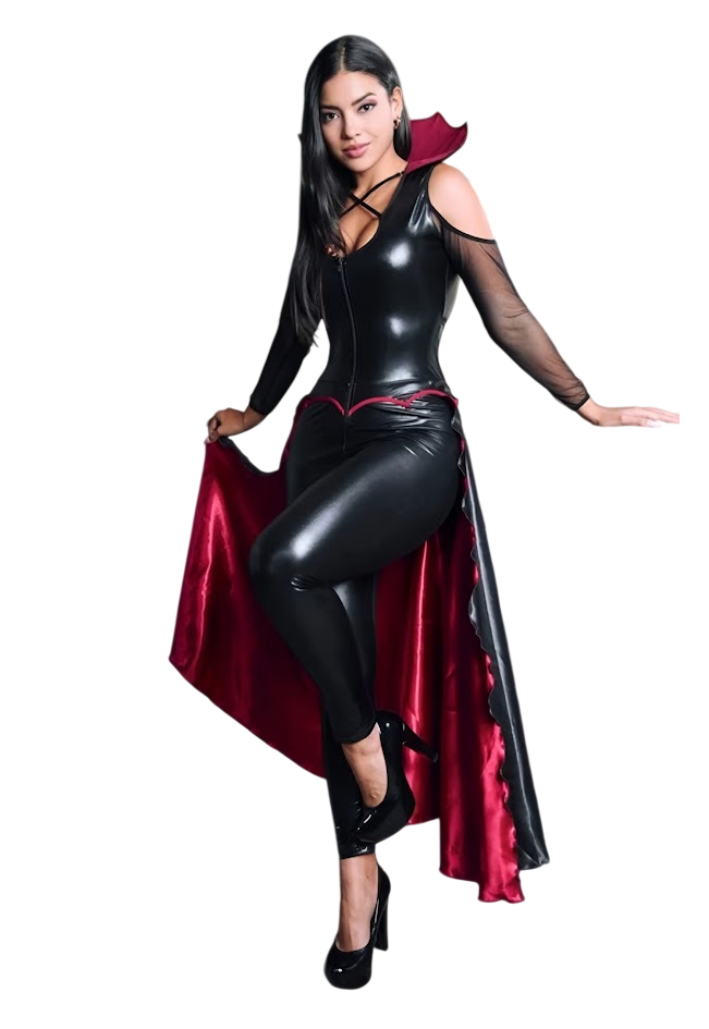 DISFRAZ HALLOWEEN VAMPIRA ENTERIZO PANTALON CON COLA MANGAS - 1