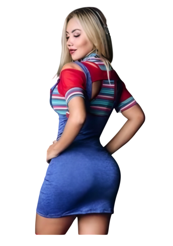DISFRAZ CHUCKY SEXY HALLOWEEN OVEROL VESTIDO CUCHILLO MEDIAS SET - 2