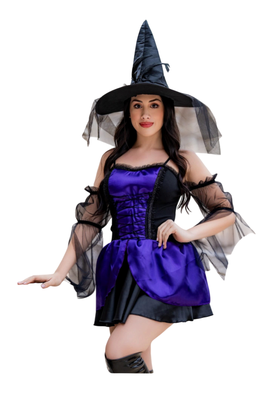 DISFRAZ DE BRUJA SEXY HALLOWEEN VESTIDO SOMBRERO - 1