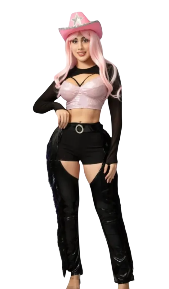 DISFRAZ VAQUERA HALLOWEEN PINK SOMBRERO MANGAS TOP SHORT - 1