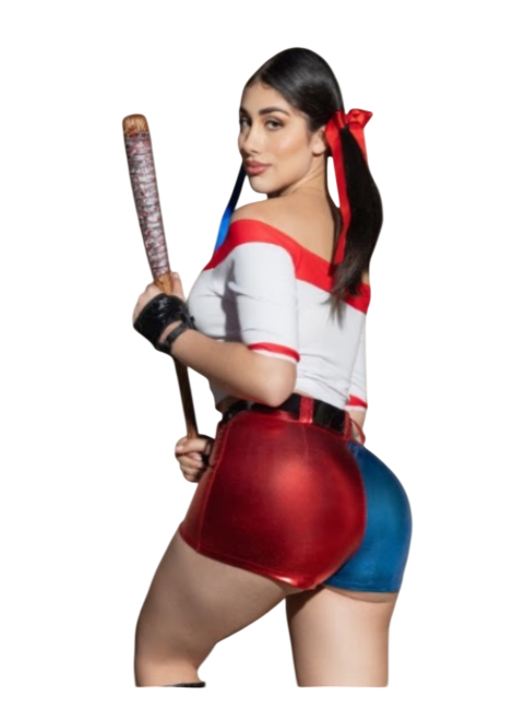 DISFRAZ HARLEY QUINN HALLOWEEN  TOP SHORT CON CORREA GUANTES BAT SET - 2